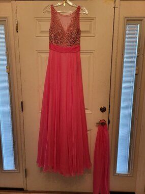Formal fuchsia pink floor-length gown
